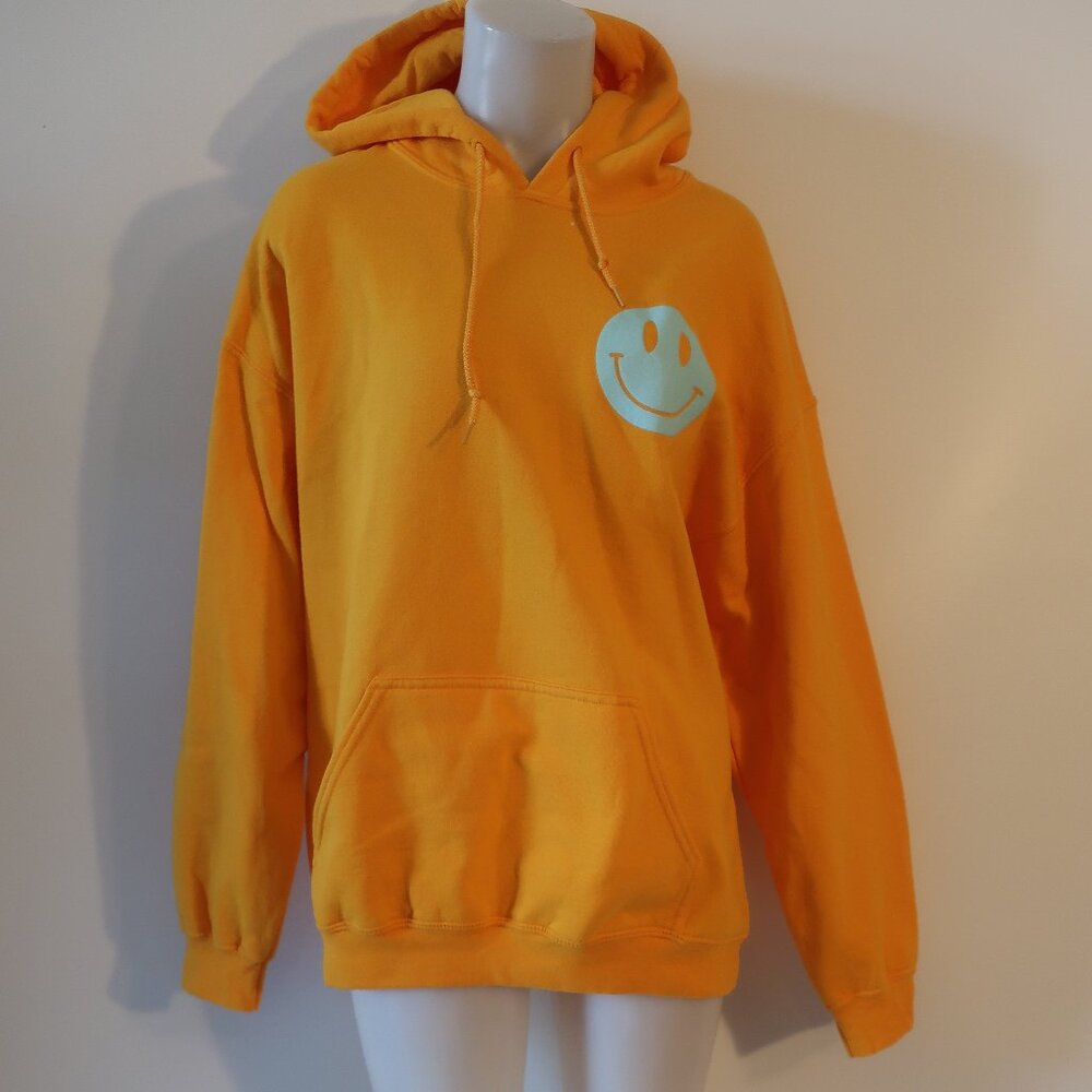Womens Ascot + Hart Bright Yellow White Smile Face Pullover Hoodie 2 US/M *